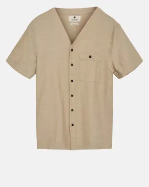 AKDAN S/S V-NECK SHIRT - Brown Rice