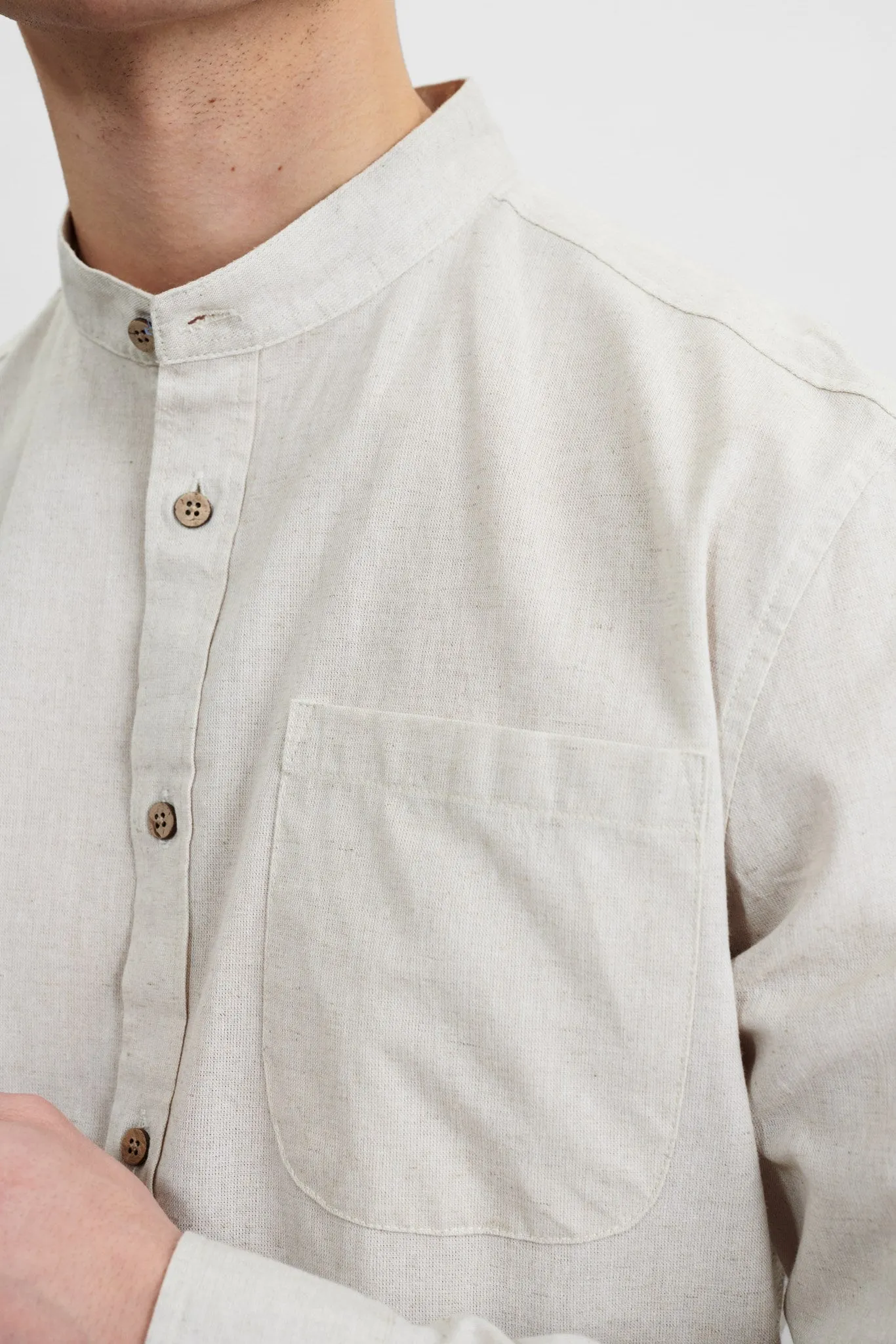 AKLUKAS COT/LINEN SHIRT - Brown Rice