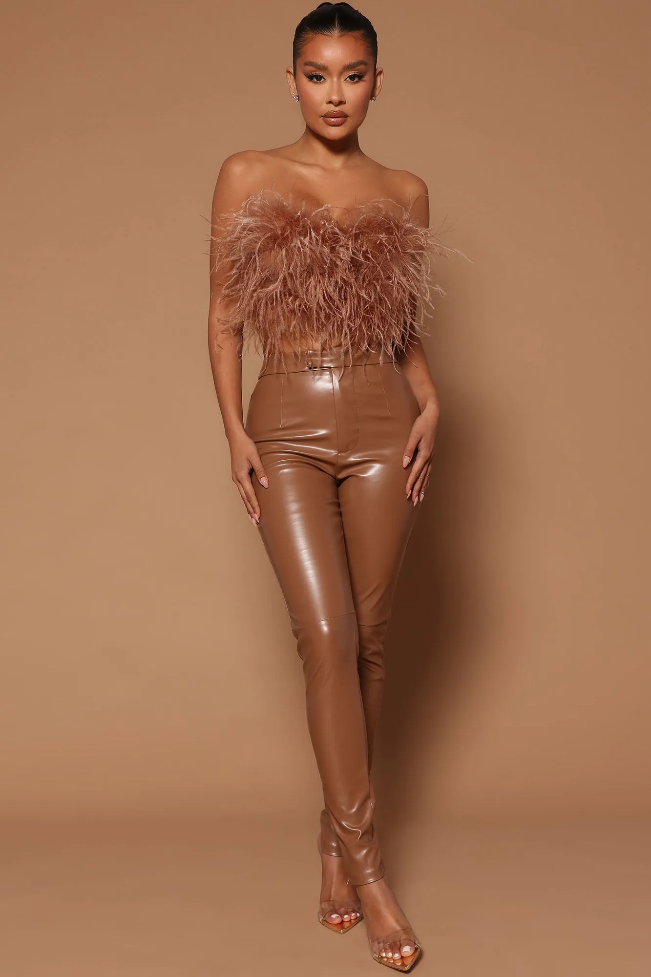 Asalia Feathered Top - Mocha
