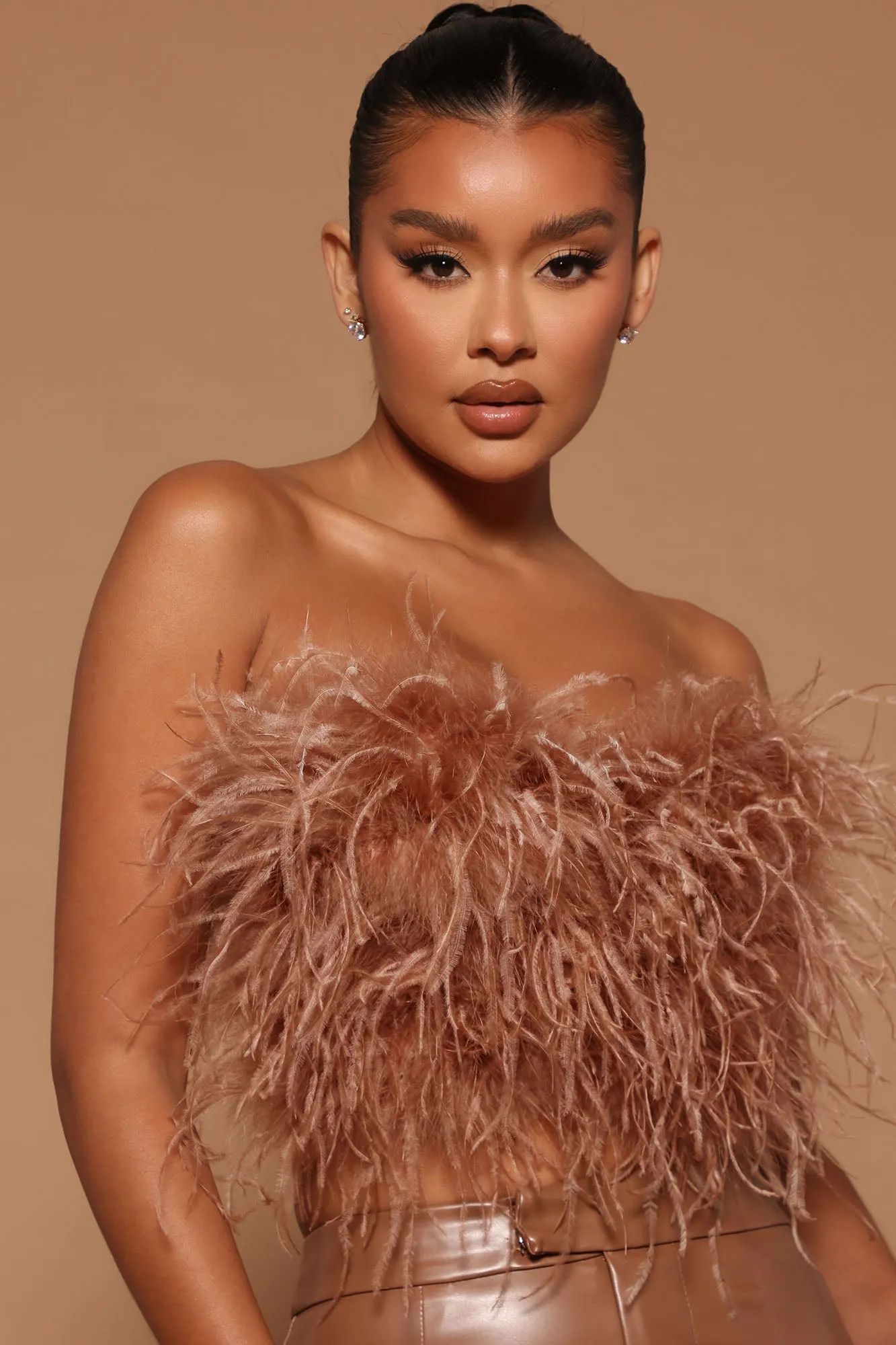 Asalia Feathered Top - Mocha