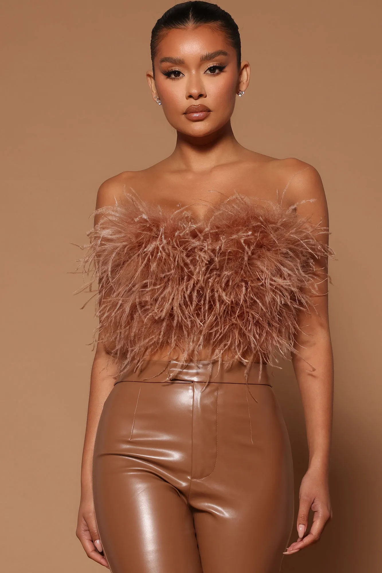 Asalia Feathered Top - Mocha