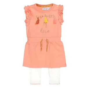 Baby Girls Set Dress Salmon Pink With White Legging | Dirkje