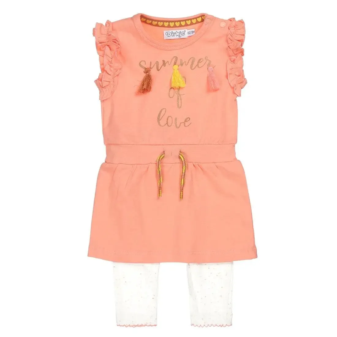 Baby Girls Set Dress Salmon Pink With White Legging | Dirkje