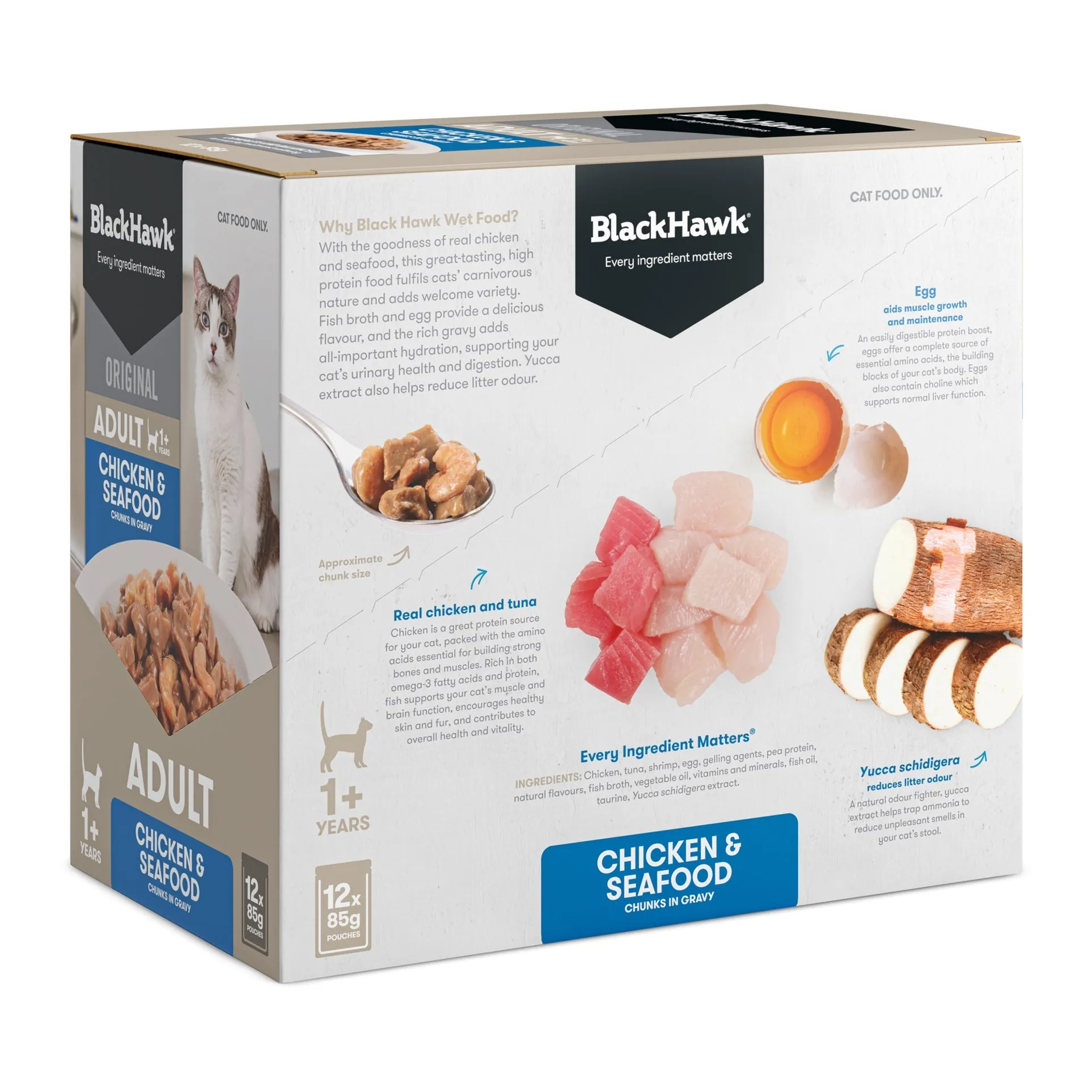 Black Hawk Chicken and Seafood in Gravy Cat Wet Food 85gx12