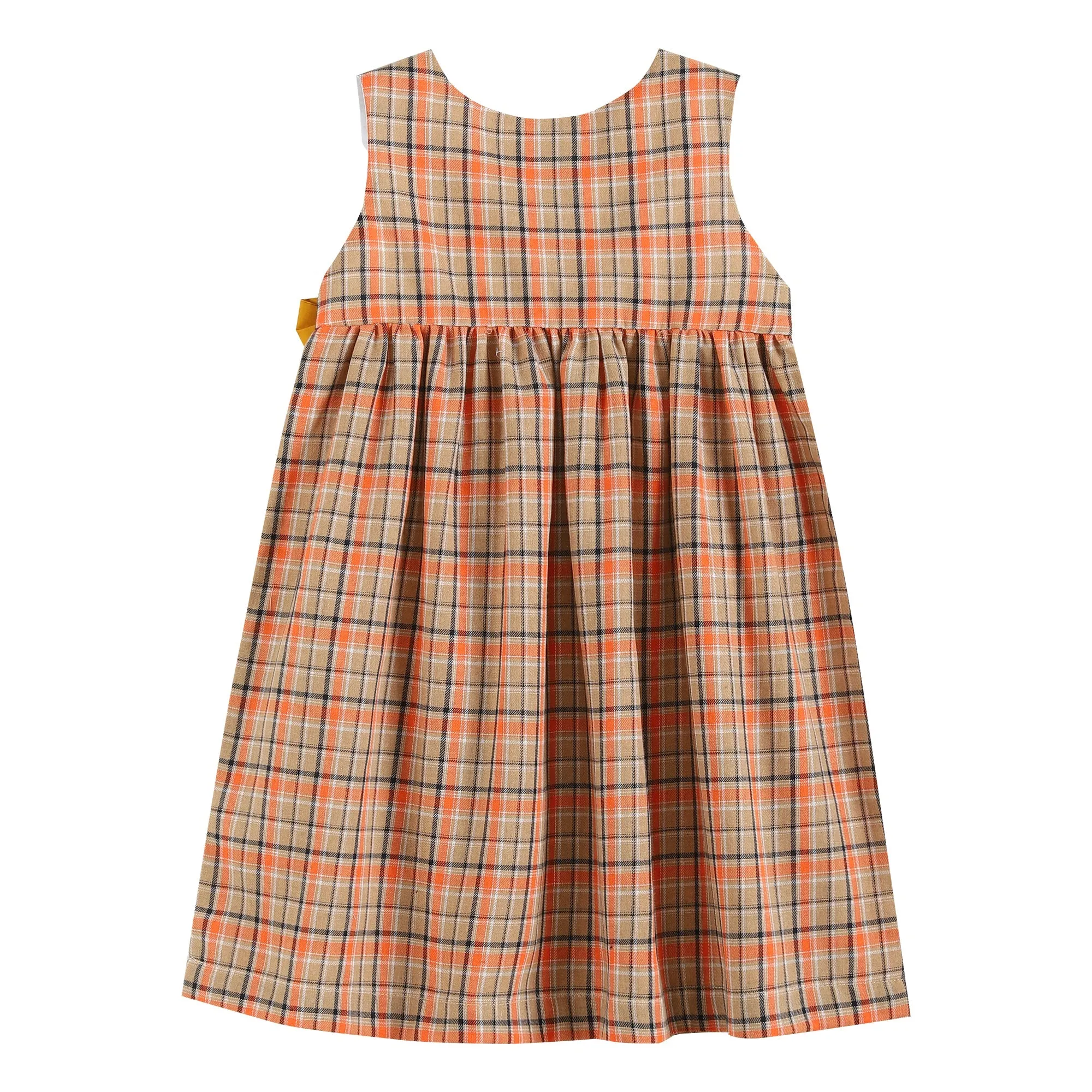 Brown & Mustard Plaid Turkey Bow Corduroy Dress
