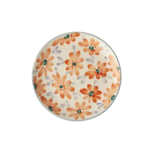 Ceramic Cake Plate with Hand Painted Orange Flowers