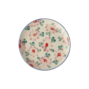 Ceramic Cake Plate with Hand Painted Pink Flowers