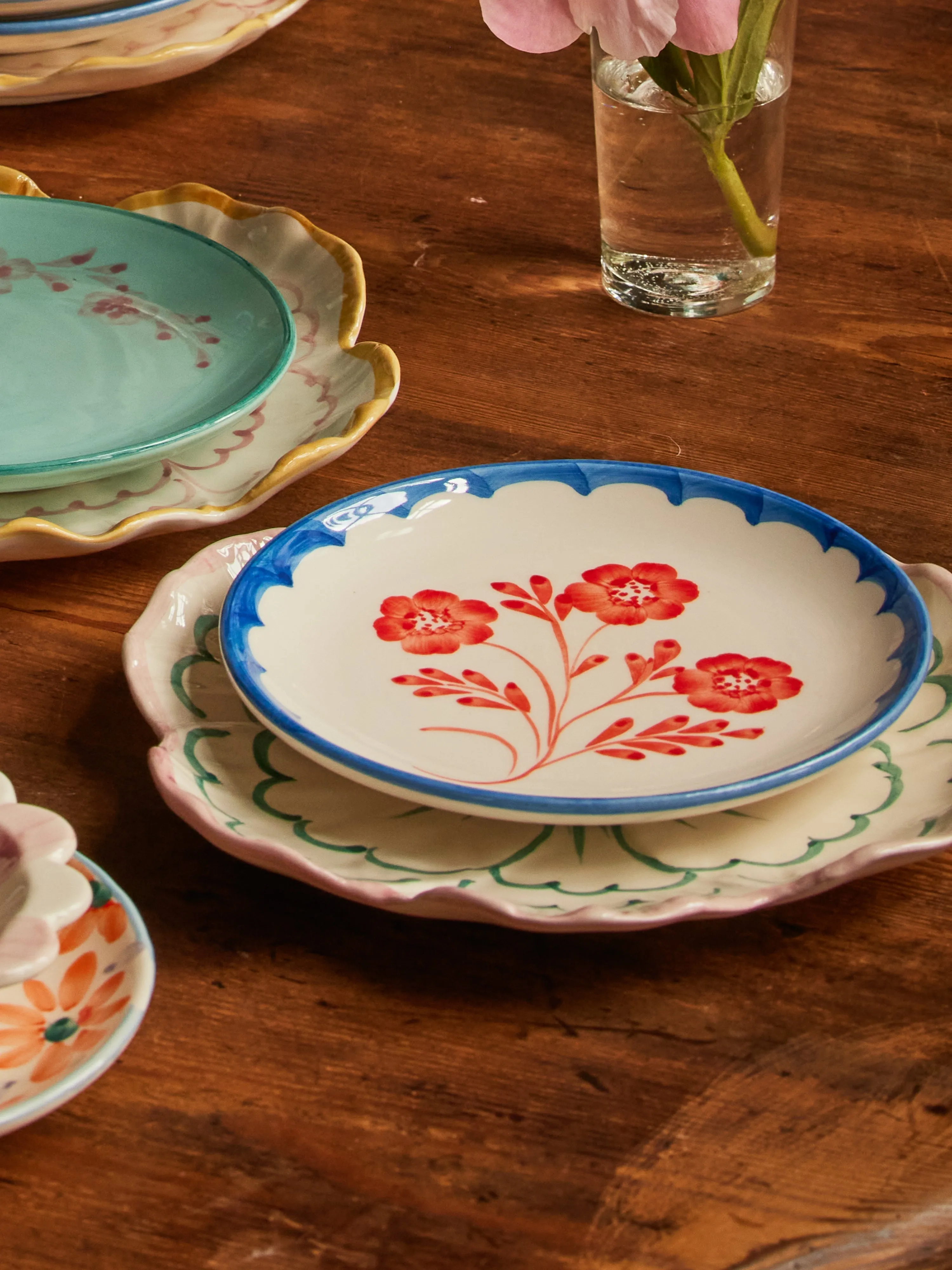 Ceramic Cake Plate with Hand Painted Vintage Flower