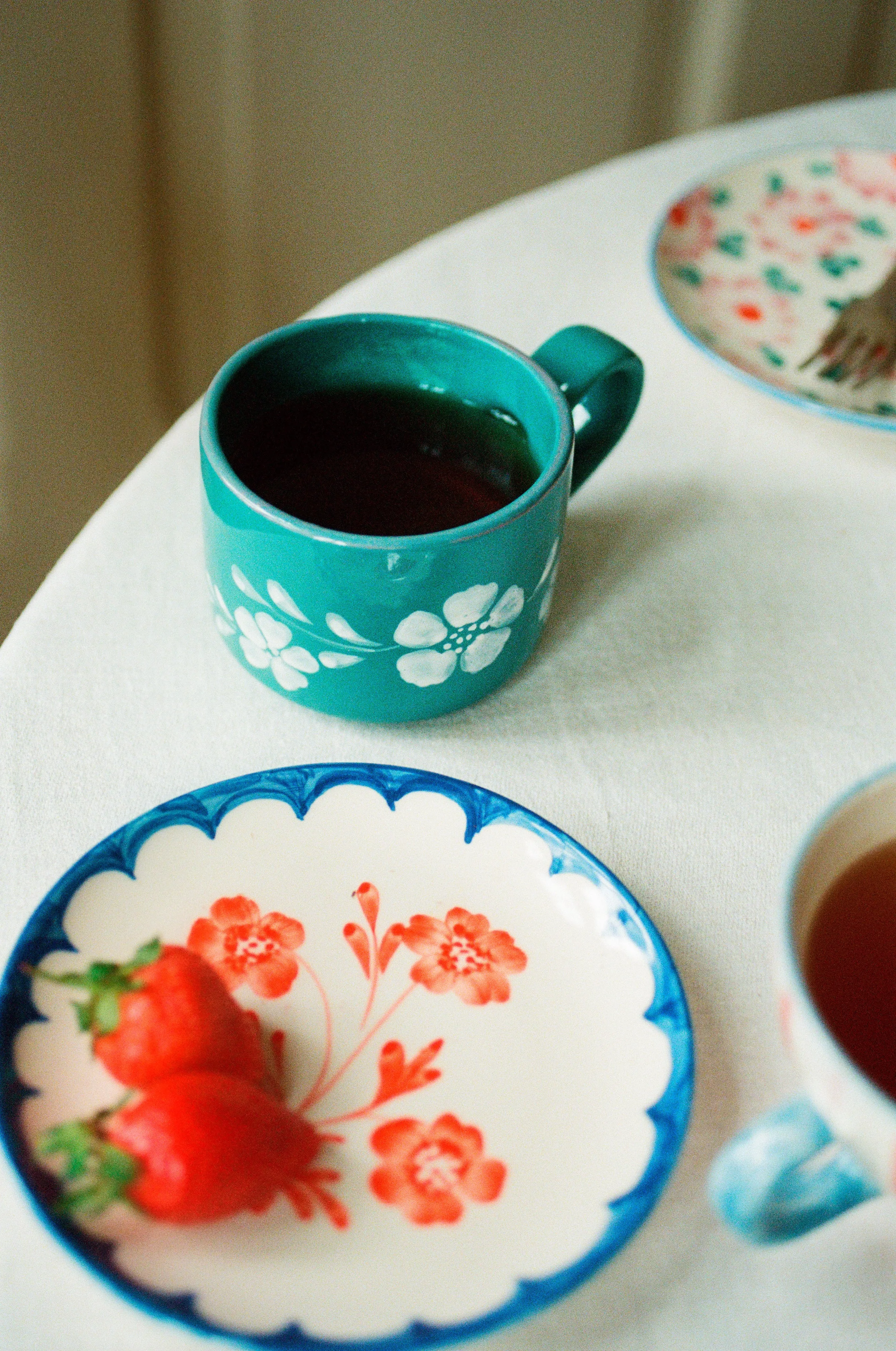 Ceramic Cake Plate with Hand Painted Vintage Flower