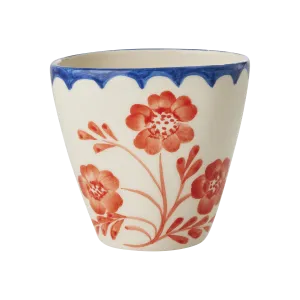 Ceramic Oval Cup with Hand Painted Vintage Flowers - 10.1 oz