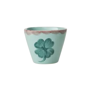 Ceramic Oval Espresso Cup with Hand Painted Good Luck Clover - 2.4 oz