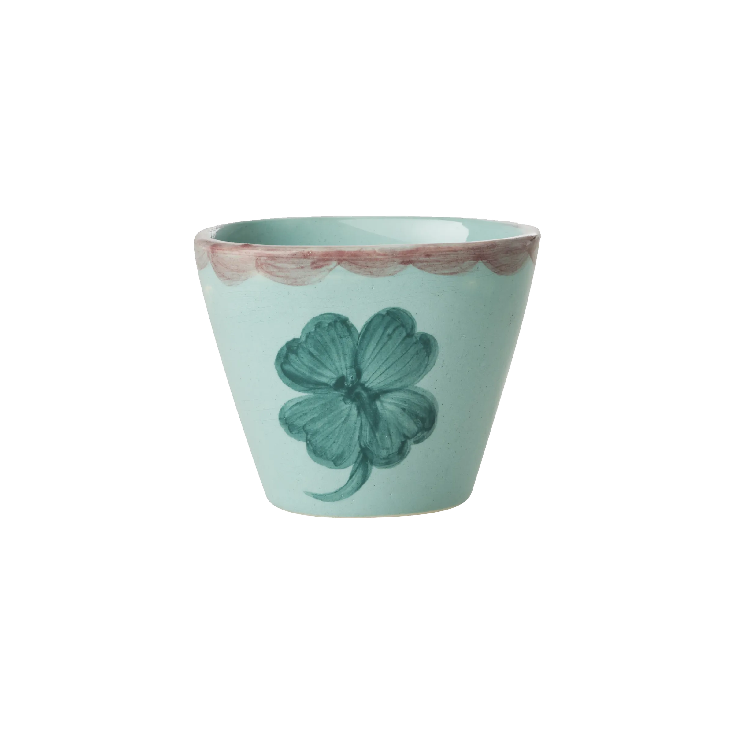 Ceramic Oval Espresso Cup with Hand Painted Good Luck Clover - 2.4 oz