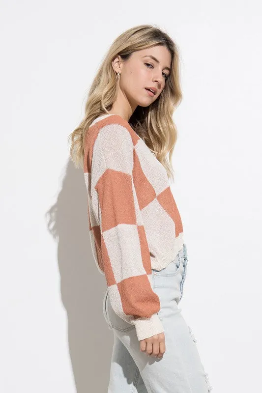 Checkered Cardigan (Salmon Multi)