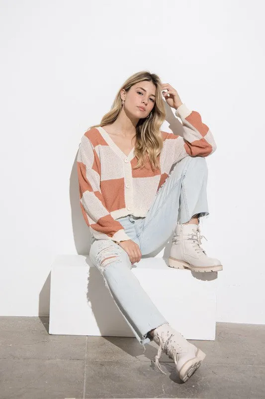 Checkered Cardigan (Salmon Multi)
