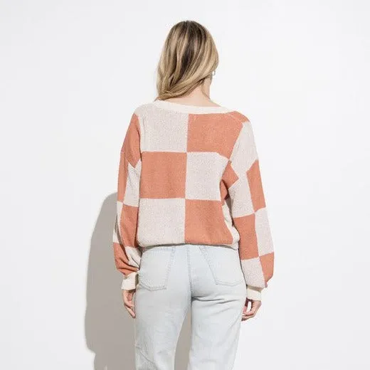 Checkered Cardigan (Salmon Multi)
