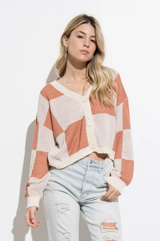 Checkered Cardigan (Salmon Multi)