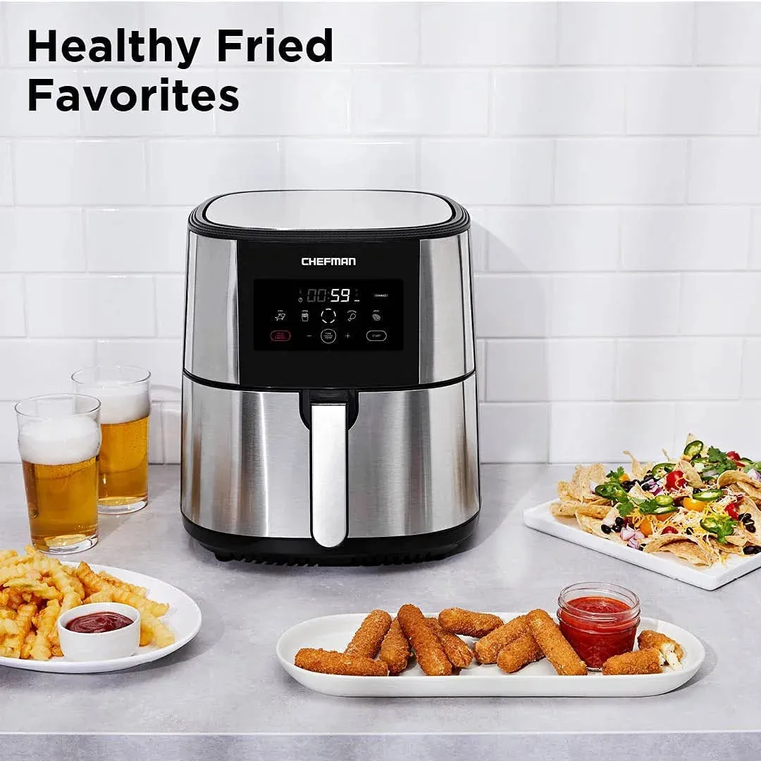 Chefman Turbofry Air Fryer with Basket Divider, 8 Qt Capacity - Stainless Steel, New