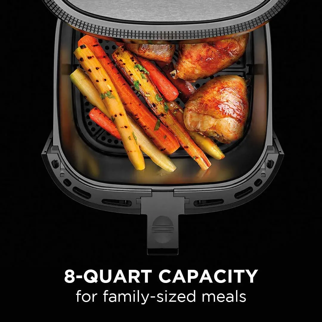 Chefman Turbofry Air Fryer with Basket Divider, 8 Qt Capacity - Stainless Steel, New