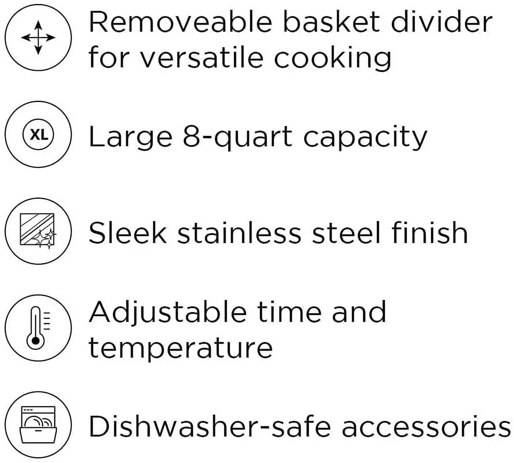 Chefman Turbofry Air Fryer with Basket Divider, 8 Qt Capacity - Stainless Steel, New