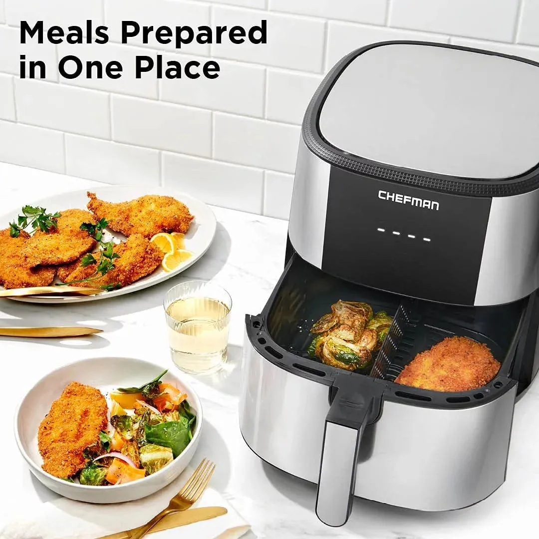 Chefman Turbofry Air Fryer with Basket Divider, 8 Qt Capacity - Stainless Steel, New