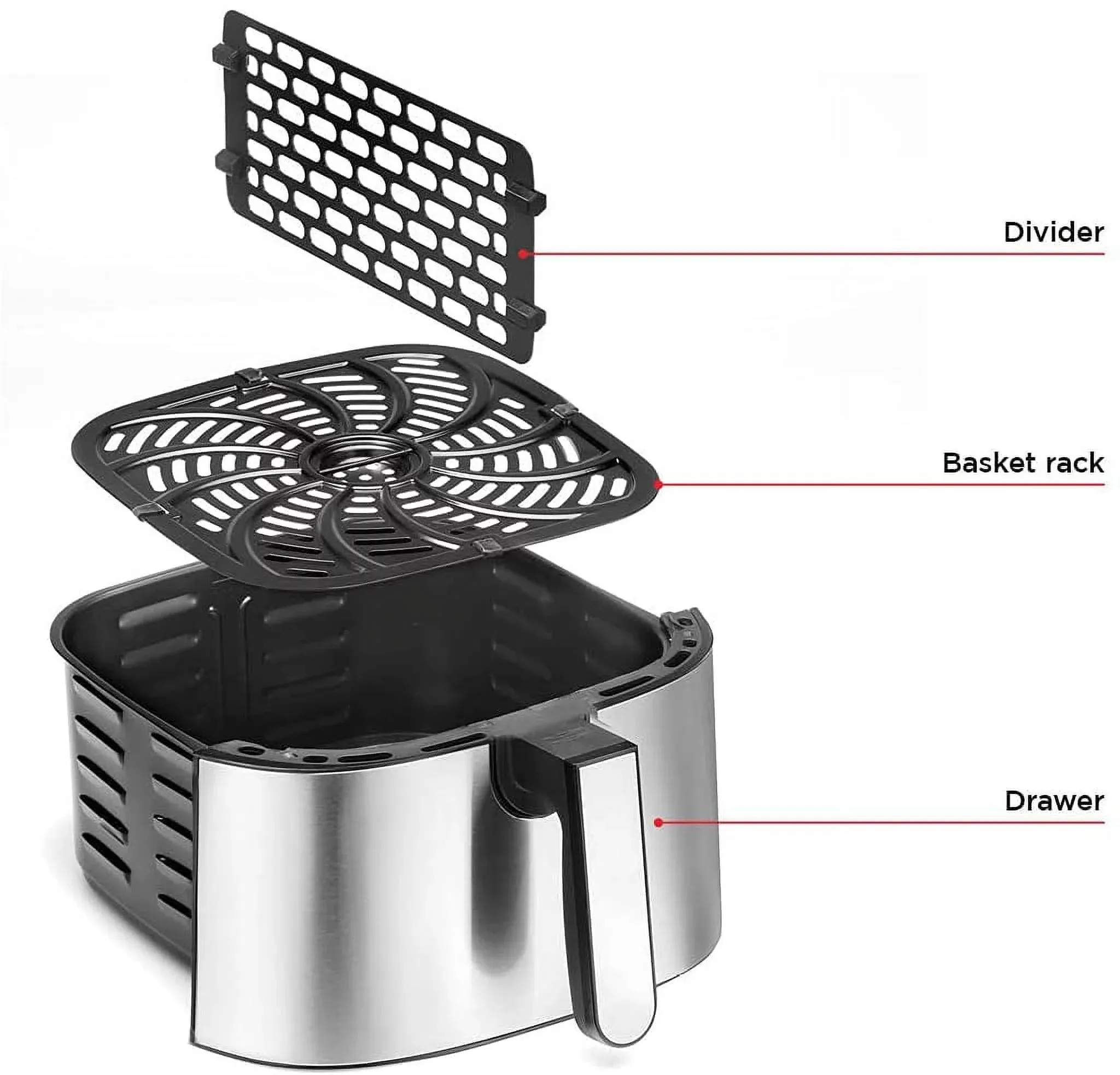 Chefman Turbofry Air Fryer with Basket Divider, 8 Qt Capacity - Stainless Steel, New