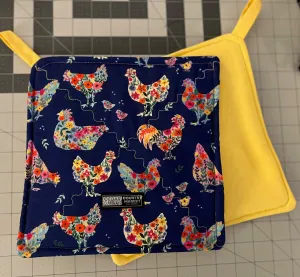 Crazy Chicken Lady Floral Pattern Pot Holders/Trivets with Loop