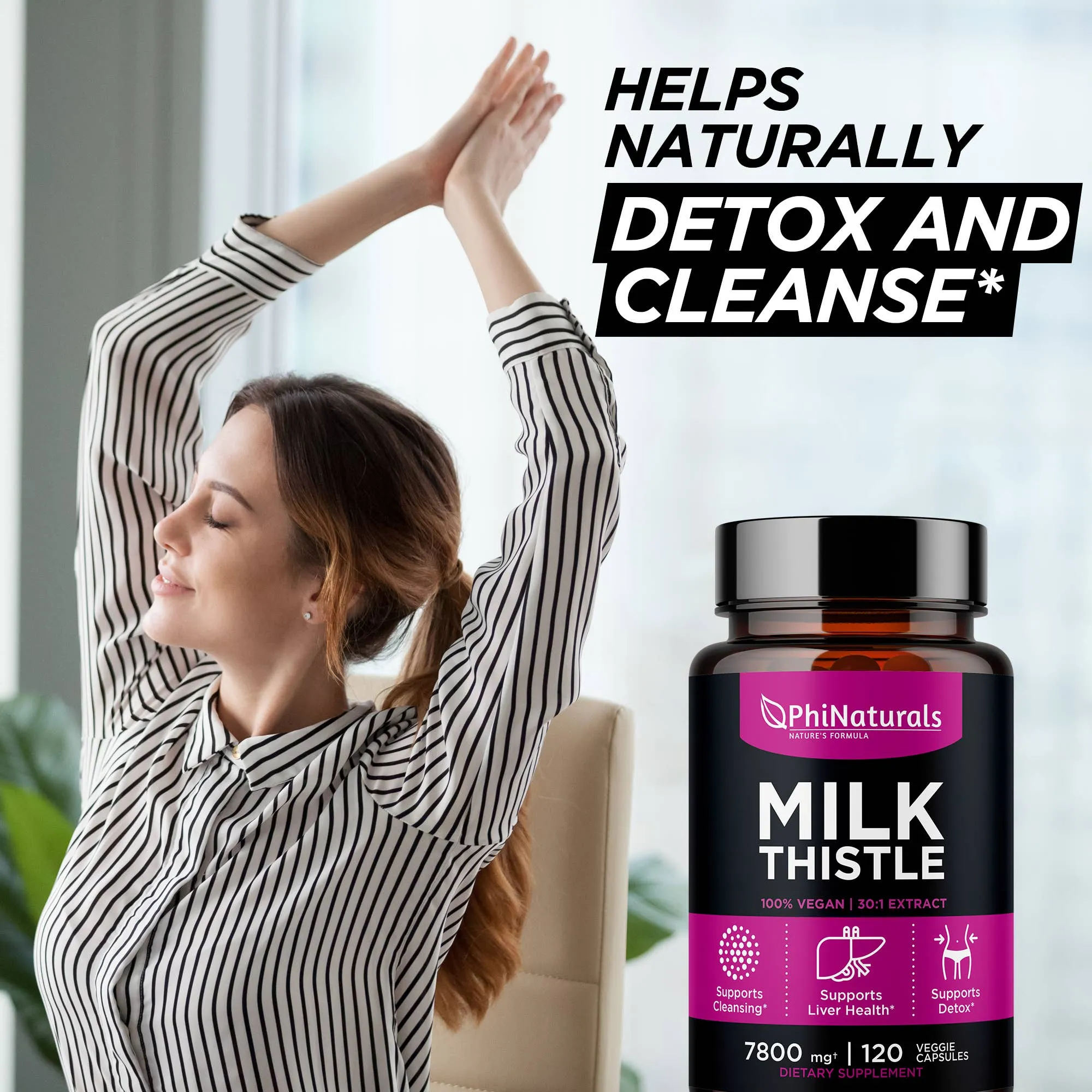 Excel Nutritionals LLC DBA Phi Naturals - Milk Thistle Silymarin 30x Extract Supplement: 1-Pack
