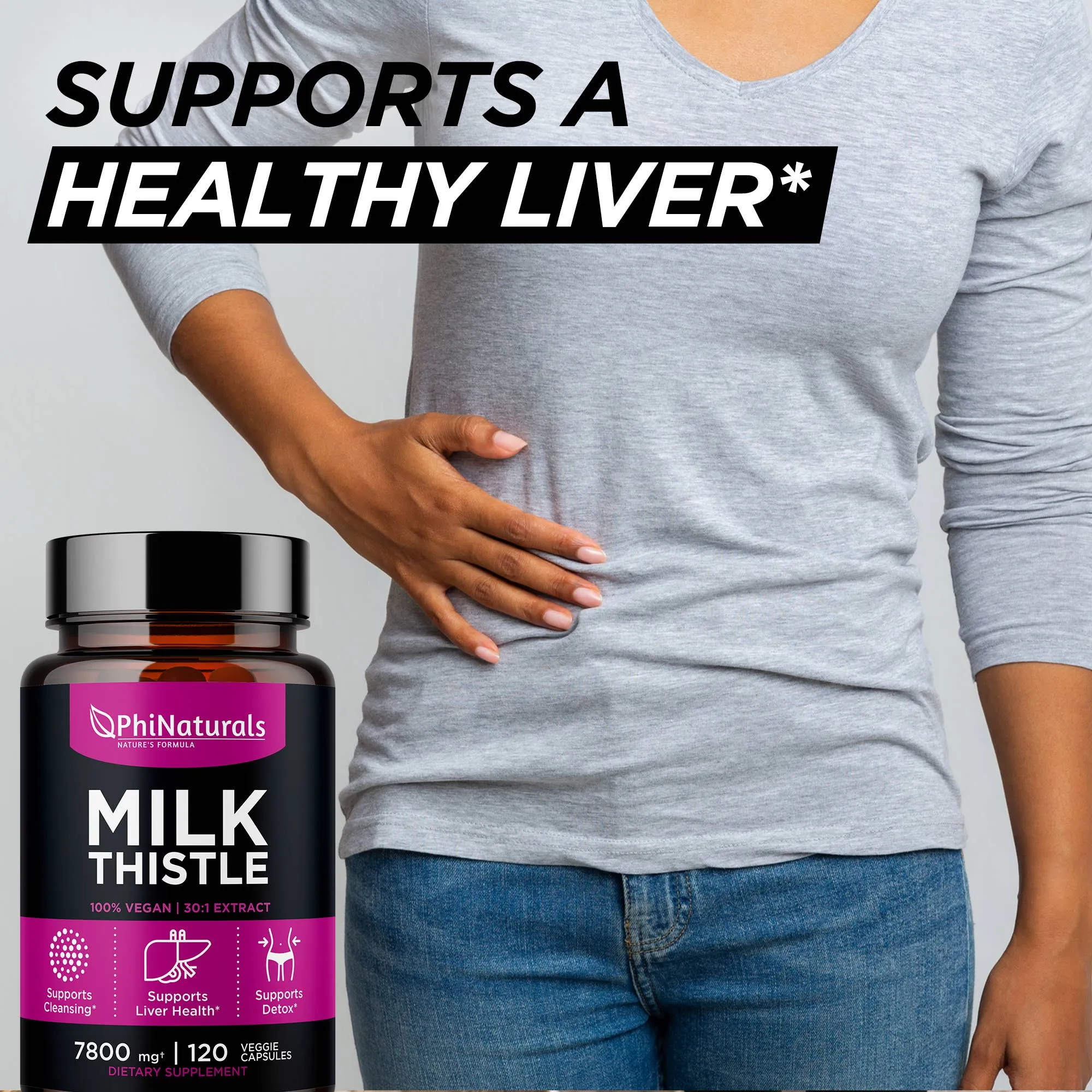 Excel Nutritionals LLC DBA Phi Naturals - Milk Thistle Silymarin 30x Extract Supplement: 1-Pack