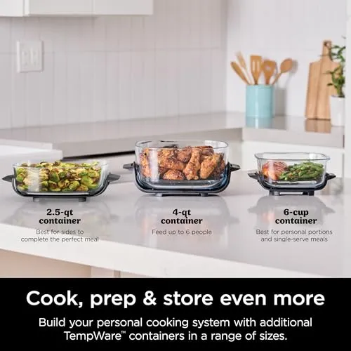 Ninja Crispi Air Fryer, Microwave, Freezer & Dishwasher Safe, Non Toxic Glass Portable Cooking System, 4 QT & 6 Cup Glass Containers with Storage Lids, Easy Meals, Air Fry, Bake, Stone, FN101ST