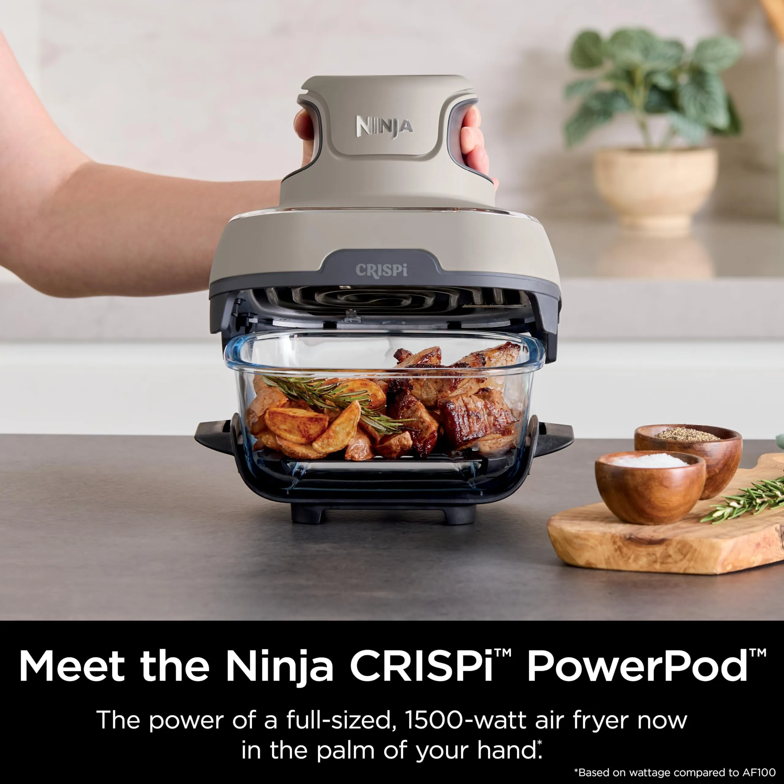 Ninja Crispi Air Fryer, Microwave, Freezer & Dishwasher Safe, Non Toxic Glass Portable Cooking System, 4 QT & 6 Cup Glass Containers with Storage Lids, Easy Meals, Air Fry, Bake, Stone, FN101ST