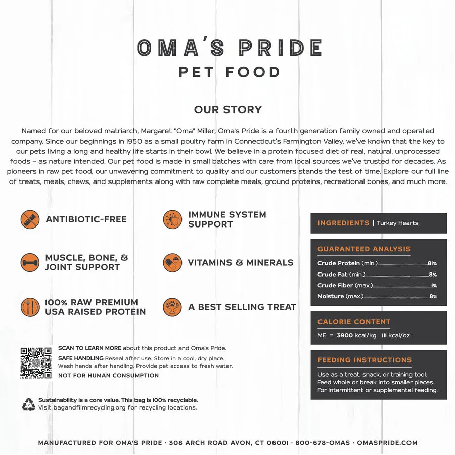 Oma's Pride Freeze-Dried Sliced Turkey Hearts for Dogs and Cats